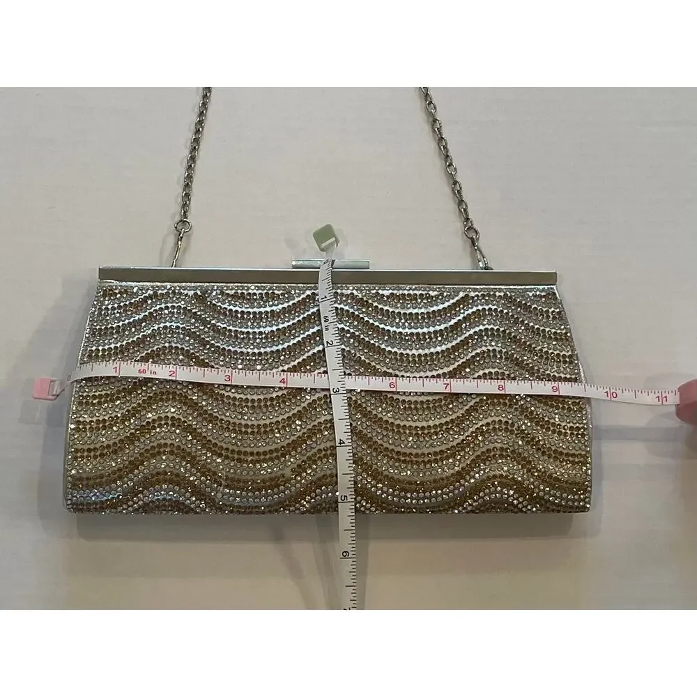 Vintage Gold and Silver Beaded Clutch, Evening Bag, Detachable Strap